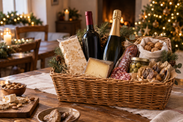 Lotes navideños con vino, cava, turrón, queso y embutidos