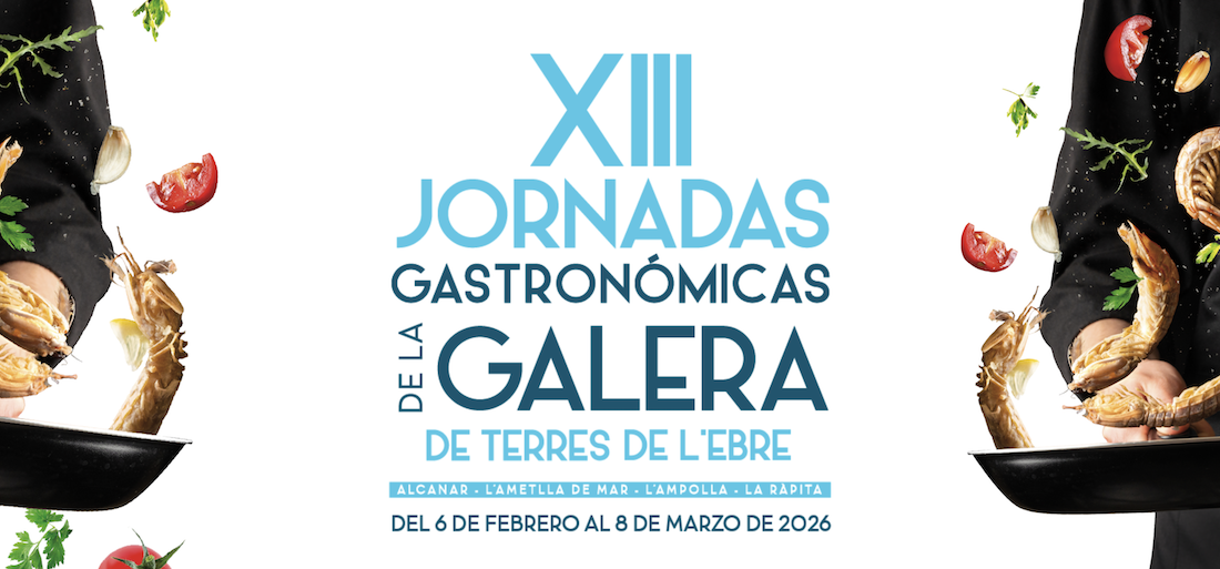 Cartel de las Jornadas Gastronómicas de la Galera en les Terres de l’Ebre 2026 con ilustración de galeras y referencia a la cocina marinera.