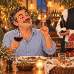 Cinco amigos escuchan a un cuñado repetir mitos sobre el vino durante una cena