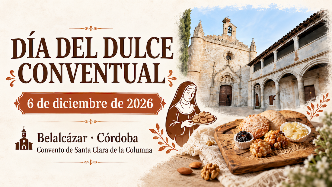 Cartel adaptado con IA por Amigastronomicas. Dulce conventual en Belalcázar 2026
