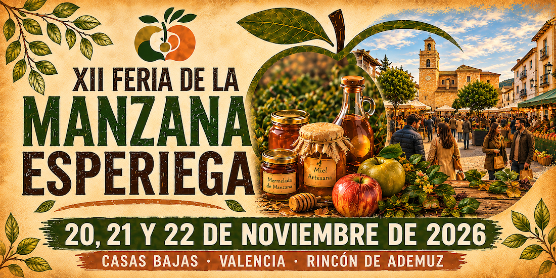 Cartel de la XII Feria de la Manzana Esperiega en Casas Bajas, del 20 al 22 de noviembre de 2026